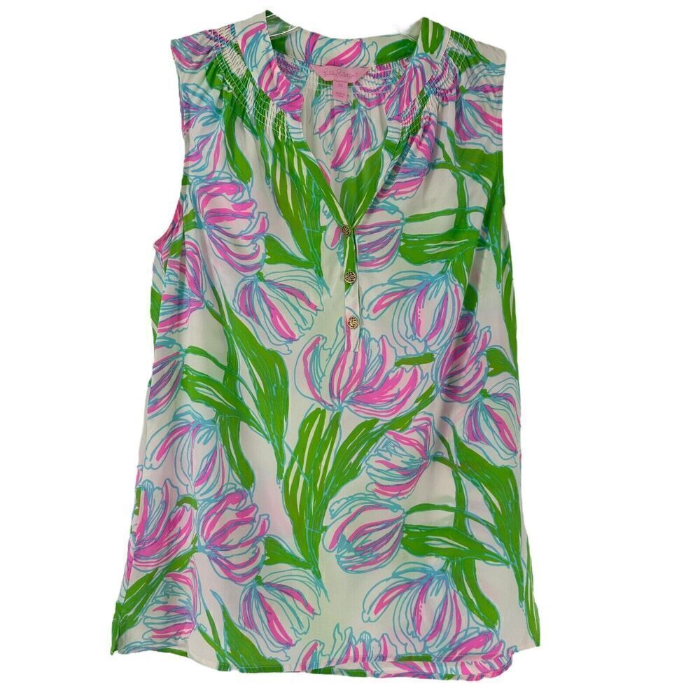 Lilly Pulitzer Silk Top Houston Ring The Bellboy Size XS Tulip Preppy Sleeveless